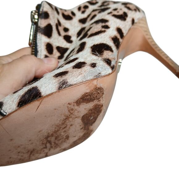 Elaine Turner Leopard Print Cow Hair Peep Toe Bootie Heels Womens SZ 6.5 MobWife - Picture 2 of 9